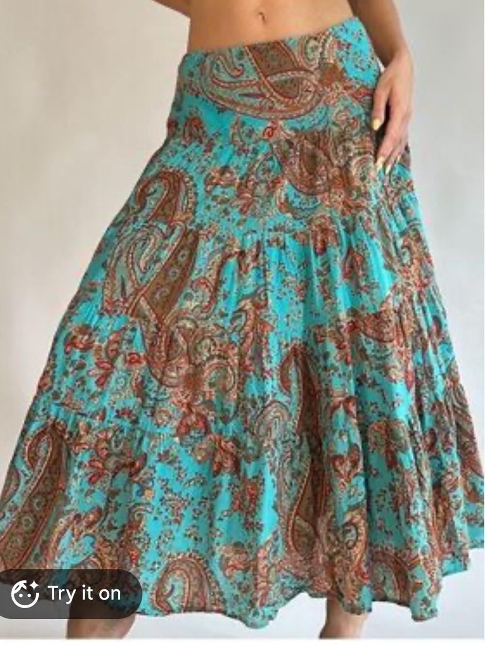 Ralph Lauren Boho Tiered lined Paisley Maxi Skirt Turquoise